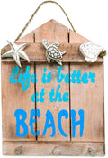 NOVICA Albesia Wood Sea Life Coat Rack Key Holder With Natural Agel-Grass Cord, 'Life Is Better At The Beach'