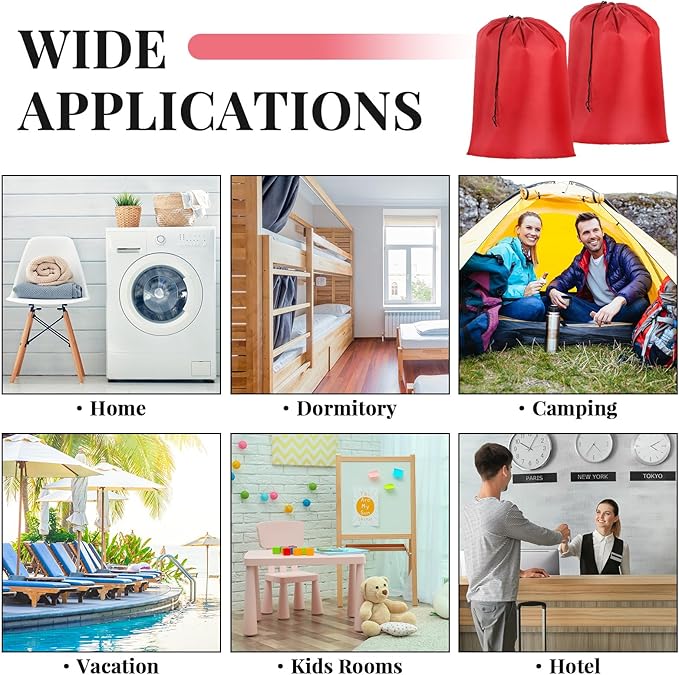 Woanger 12 Pack 28 x 45 Inch Extra Large Laundry Bags Bulk Washable Travel Laundry Bag with Drawstring Closure Large Dirty Clothes Organizer for College Dorm Home Hotel Camping(Red)