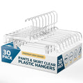 Lifemaster Clear Plastic Hangers - 30 Pieces 14 Inches Anti-Slip Space-Saving, Closet Organization Solution - Pants, Trousers, Skirts, Jeans Hangers with 360° Swivel Hook and Adjustable Clips - Clear
