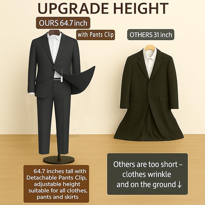 2 Pack T Shirt Stand Display 26-64.7 Inch with Pants Clip, Height Adjustable for Long Short Clothes Dress, Display Mannequin for Store, Closet, Photoshoot, Exhibition, Vendors Shop, Parties(Brown 2)