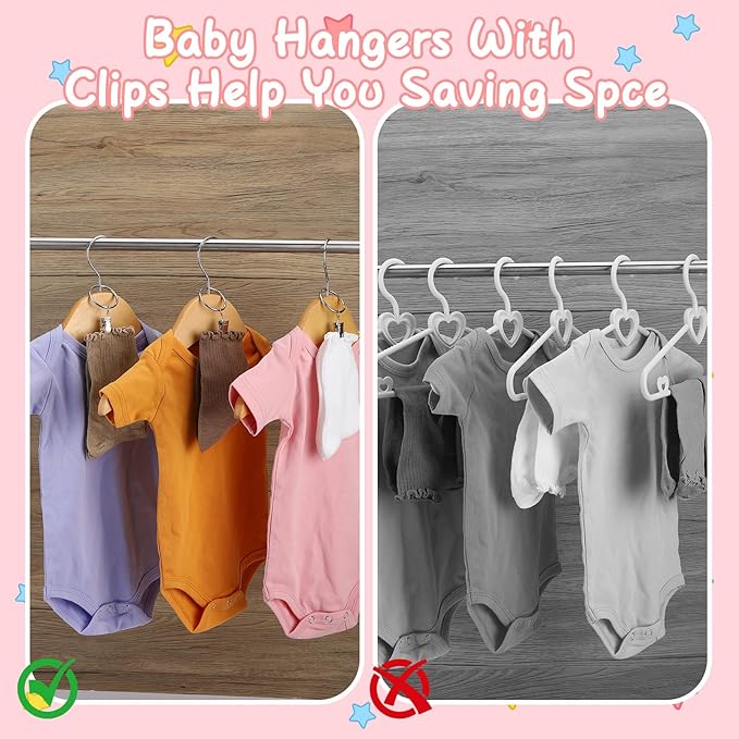 20 Pack Wooden Baby Hangers Wood Kids Hangers with Ring Clips for Closet Children Clothes Hangers with Pants Bar Shoulder Notches Swivel Hooks,12.5X 7.5 Inches