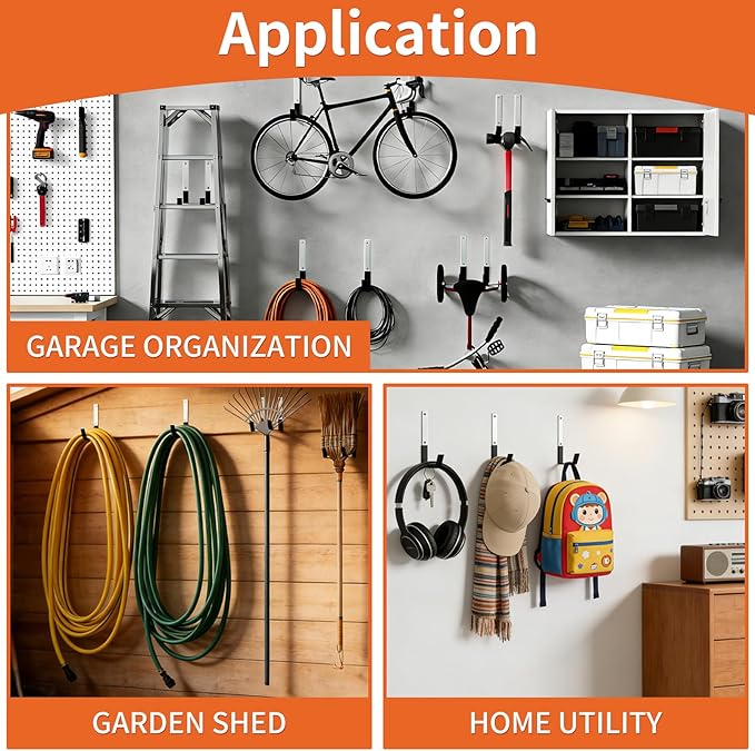 Heavy Duty Steel Garage Hooks,Garage Storage Utility Hooks,Anti-Slip Garage Hooks,Garage Garden Tool Organizer,Steel Wall Mount Hooks, Garden Hose Hanger, Black J Hooks (Large-4PC)