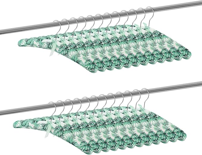 Jetec 24 Pieces Satin Padded Hangers with 360° Swiveling Hook Sponge Shoulder Pads Hanger for Coat, Sweaters, Blouse, Wedding Dress, Women Cloths(Eucalyptus Style)