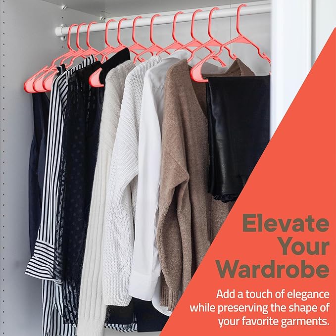Plastic Clothes Hangers – Heavy Duty Hanger Set, for Organizing Clothes, Dresses, and Coat, Holds Up to 5 lbs, Space-Saving Hangers with Non-Slip Shoulder Grooves, Pack of 120, Red