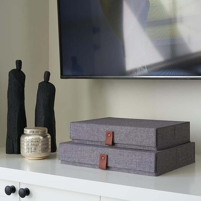 Decorative Photo Storage Boxes with Lids - Set of 2 Beautiful Linen Organizers Are Perfect to Safely Store Your Pictures, Documents, Scrapbooking Supplies, Keepsakes and Other Memories in Style