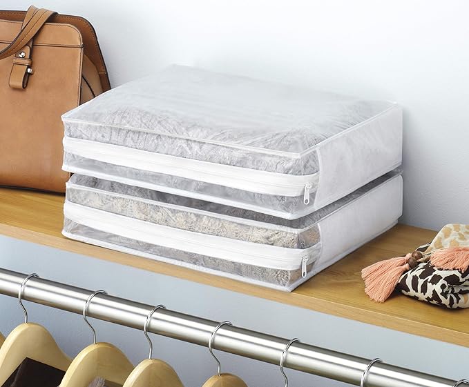 Whitmor Sweater Bag - Clear & Plastic Storage Bags to for Clothes, Bedsheets, Pillows - Set of 6 - Clear