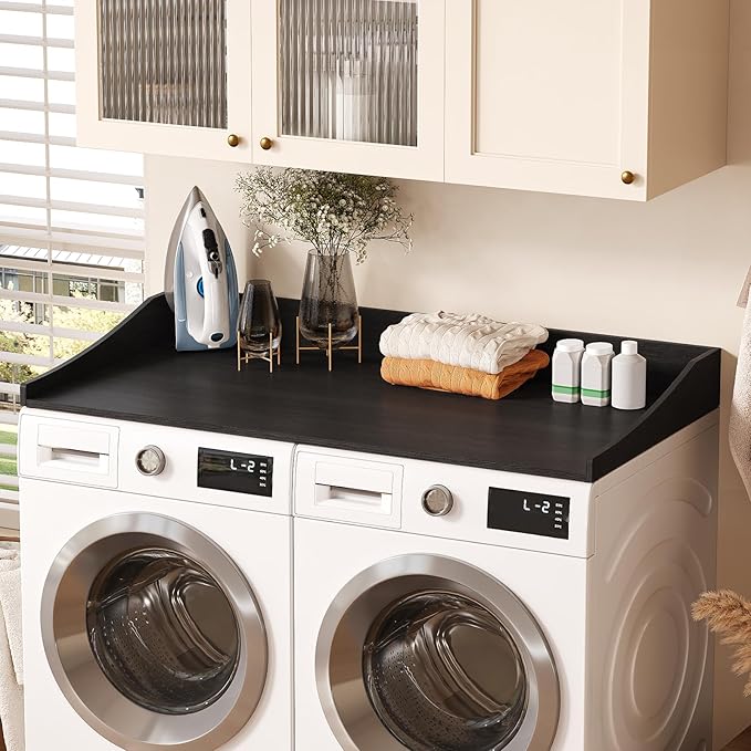 Washer and Dryer Countertop, 54'' Laundry Room Countertop Organization Laundry Table for Folding Clothes and Storage, Black