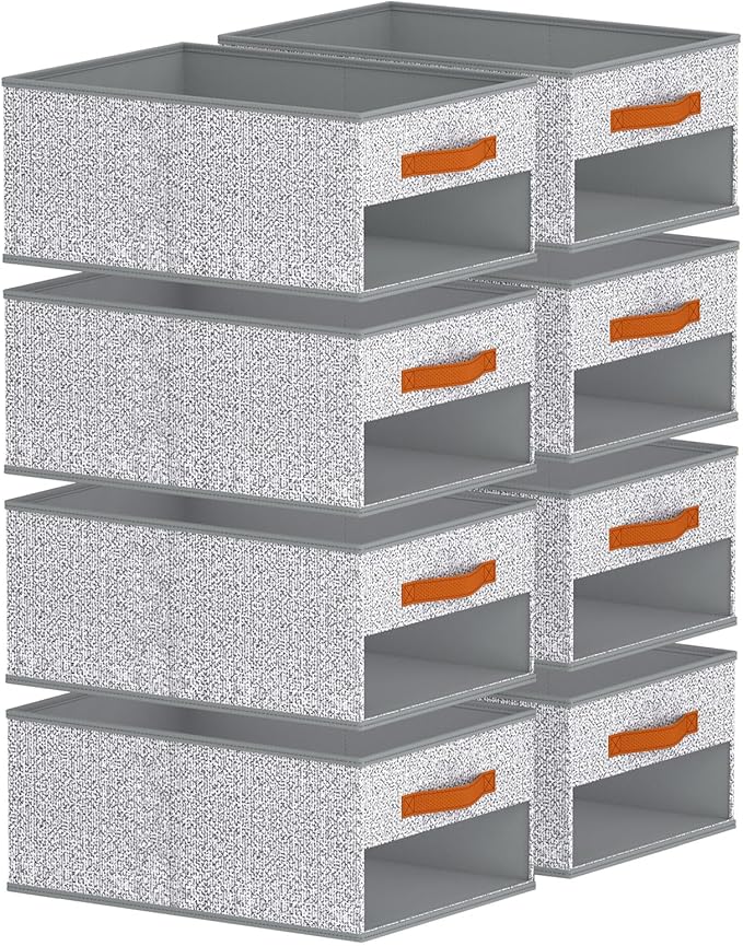 Drawer Organizers and Storage - 8 Pack Foldable Pants Organizer with Clear Window & Handles, Fabric Closet Organizer for Clothes, Jeans, Sweaters, Towels, T-shirt, Scarf (Ant Light Gray)