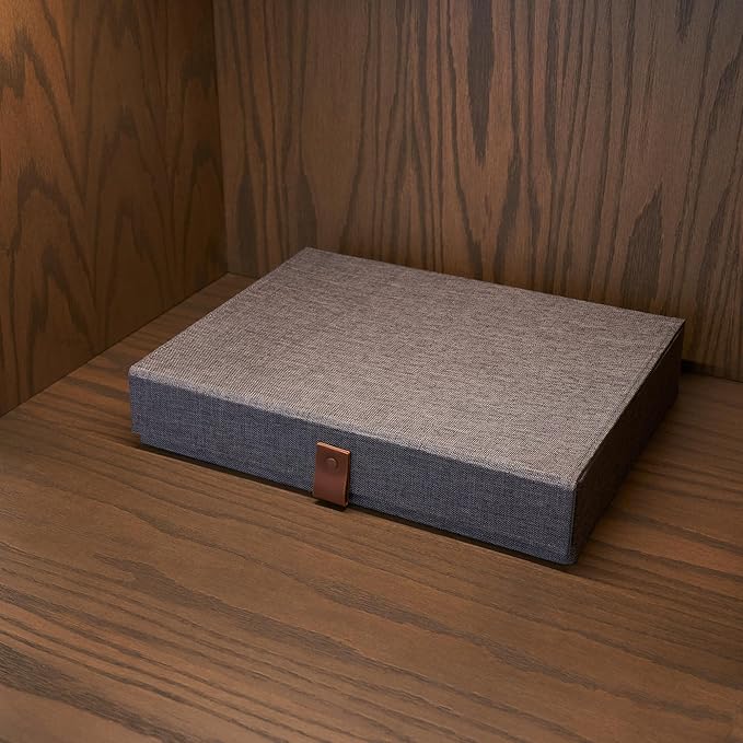 ZICOTO Decorative Photo Storage Box with Lid - A Beautiful Linen Organizer Perfect to Safely Store Your Pictures, Documents, Scrapbooking Supplies, Keepsakes and Other Memories in Style