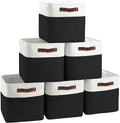 Cube Storage Baskets 6 Pack, 11x11 inch Cube Storage Bins with Leather Handles for Shelf Closet (White/ Black)