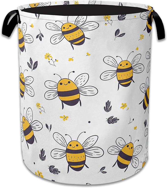 Bee Cartoon Laundry Basket Collapsible Oxford Organizer Basket for Storage Bin Toy Bins Gift Baskets Bedroom Clothes Children Nursery Hamper 16 X 20.8 Inch
