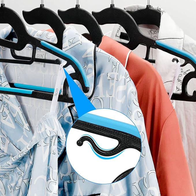 Tinfol 15PC Black Plastic Hangers Space Saving Clothes Hanger, Dry Wet Hangers with Blue Non-Slip Pads Clothes - Suit Hangers Heavy Duty Hanger Perfect for Cloth,Underwear, Pants, Shirts and Sweaters