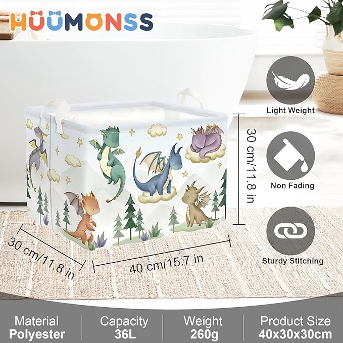 Dinosaur Laundry Hamper Large Storage Basket Cartoon Dino Collapsible Parents Organizer Kids Toy Clothes Bins for Bedroom, Bathroom, Tree, 36L