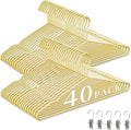 40Pack Gold Hangers + 5 Clothes Pins, Premium Glossy Gold Strong Metal Hangers, Upgraded Thickened Reinforced 50lbs Weight Capacity, Suitable for Heavy Coats, Jackets, Shirts, Dresses