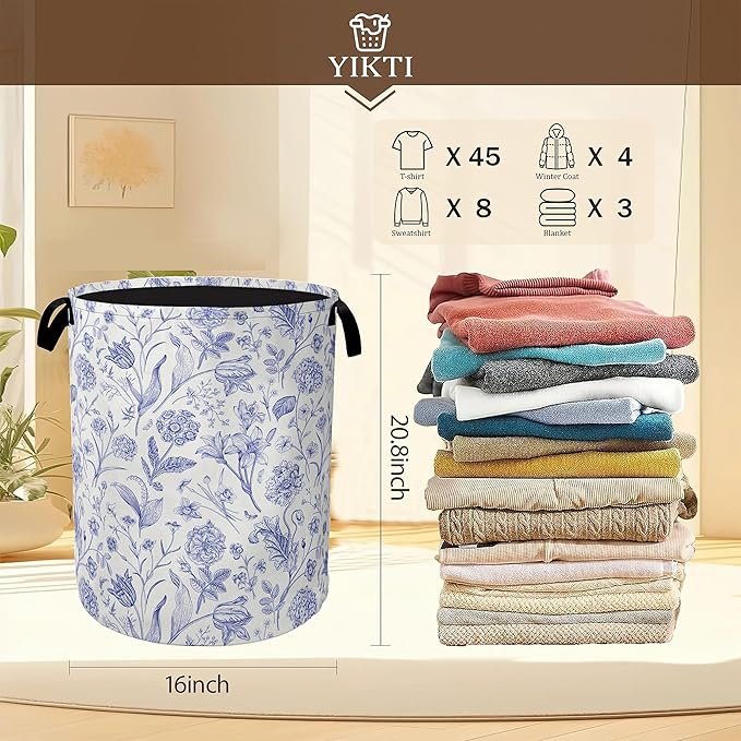 Hydrangea Flowers Laundry Basket,Rustic Floral Clothes Hamper,Oxford Cloth Collapsible Nursery Hamper Storage Organization for Bedroom,Bathroom,Office,College Dorms,16x20 Inch
