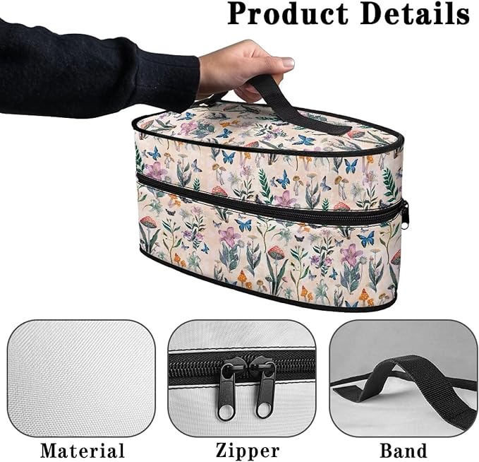 Rchsmod Butterfly Flower Print Steam Iron Case Portable Travel Steamer Storage Case with Handle Lightweight Iron Carrier Bag Iron Accessories, Case Only