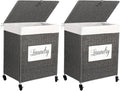 Mxfurhawa Laundry Basket, Heavy Duty Cotton Liner Laundry Storage Hamper with Handles, Collapsible Clothes Wire Basket Organizer Laundry Bag (2PCS-89GY-H)