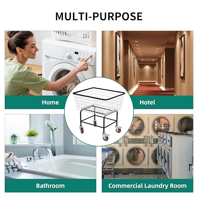 Extra-Large Rolling Laundry Cart with Wheels Holds 4 Washer Loads, Wire Laundry Basket, Heavy-Duty Steel Storage Basket with Galvanized Finish, for Commercial or Home Laundry