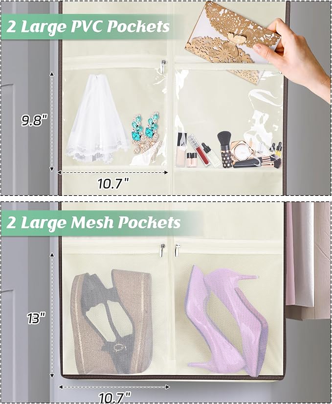 MISSLO Portable Wedding Dress Garment Bag with Bride Tote Bag 8'' Gusseted Dress Bags for Gowns Long 4 Pockets Dress Cover for Women (Beige, 65 inch)