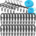 24 PCS Travel Hangers,Portable Folding Clothes Hanger,Travel Accessories Foldable Travel Hangers with Clips,Foldable Clothes Drying Rack for Travel,Black Plastic Non Slip Clothing Hangers