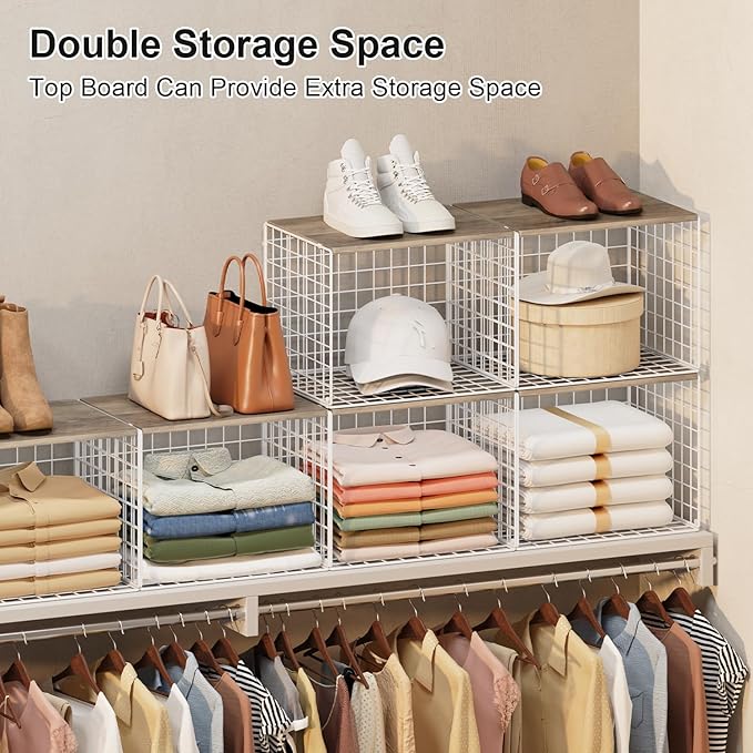 Closet Organizers And Storage Shelf, 3Pack Stackable Closet Storage Bin Basket For Clothes Sweaters With Top Board, Widened Opening, Heightened Height, Large Capacity Sturdy Clothing Storage Organizer