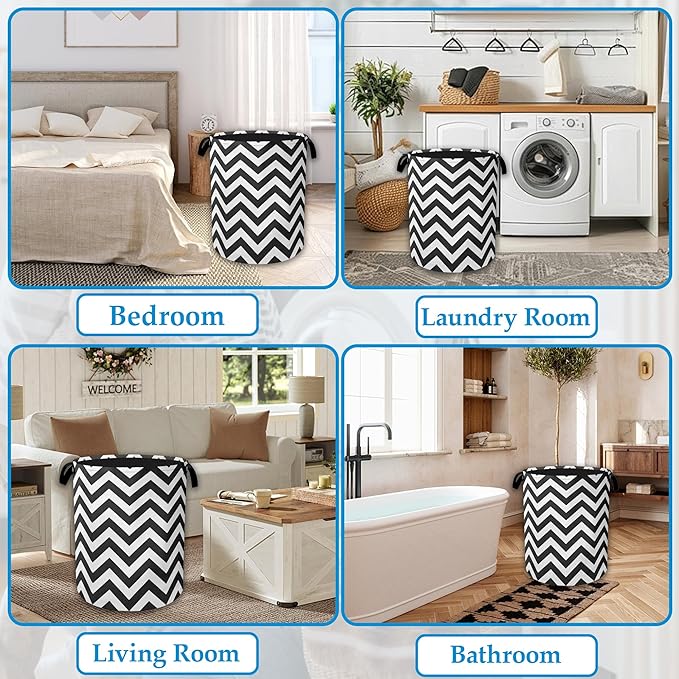 Black Lines Geometric Laundry Basket Collapsible Laundry Hamper Oxford Clothes Toy Storage Bin for Bathroom Bedroom Room Decor 16 X 20.8 Inch