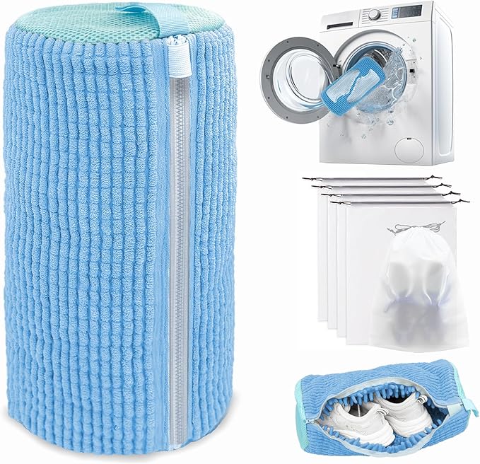 Shoe Washing Machine Bag,Laundry Shoe Bag for Washer and Dryer,Reusable Shoe Cleaning Bag for Sneakers,Tennis Shoes,With Self-locking Zipper, Microfiber Inside,Include Shoe Bag