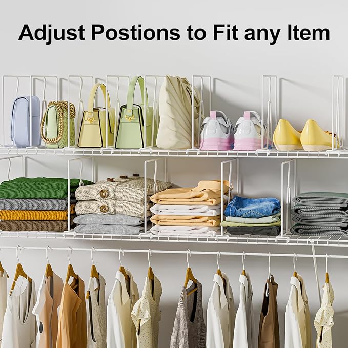 Wire Shelf Dividers for Closet: 12-inch Tall 12-inch Deep 6 Pack Wire Rack Accessories - Adjustable Purse Organizer for Clothes Handbags - Metal Linen Closet Pantry Separators