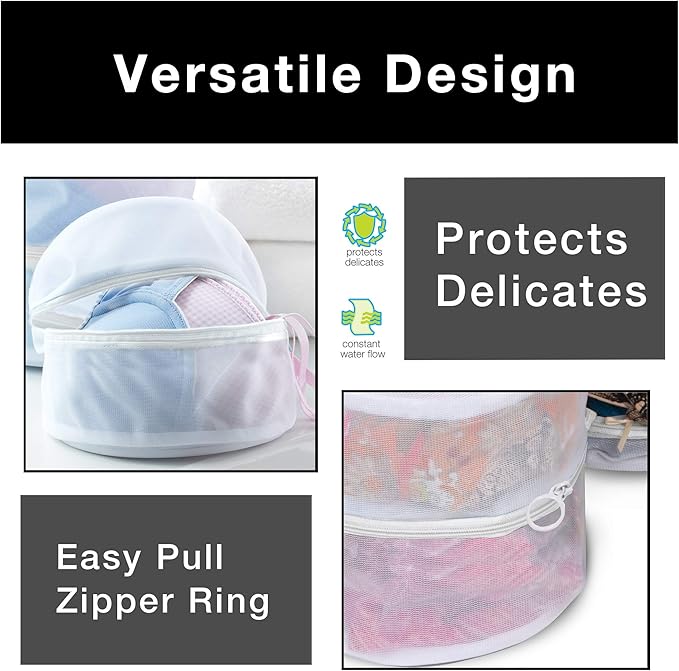 Smart Design Intimate Wash Bag with Safety Zipper - Set of 2 - Washing Machine Safe - Fine Mesh Nylon Polyester - Bra, Hosiery, Pantyhose, Delicates, Lingerie, & Baby Clothes - 6.5 x 5.5 Inch - White