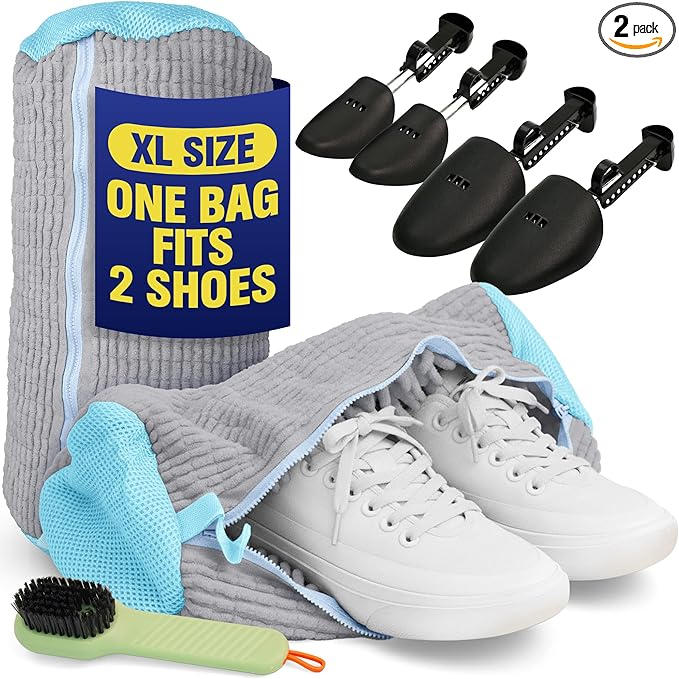 2 Pcs Shoe Washing Machine Bag – 360° Deep Clean, Reusable Laundry Bag for Washer and Dryer–Sneaker Cleaner Bag (Gray)