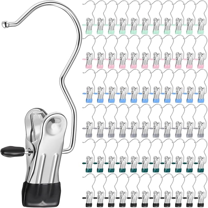 Yinder Boot Hangers Clips Laundry Hooks Hanging Stainless Steel Clothes Pins Portable Hangers for Closet Travel Socks Pants Handbags Hats Towels (Multicolor,60 Pcs)