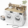 Upgraded 2-Tier Washer and Dryer Countertop with Power Outlet,54" W x 27.6" D Large Laundry Countertop for Fold Clothes, Laundry Topper with Non-Slip Pads & Metal Hooks and Storage Basket