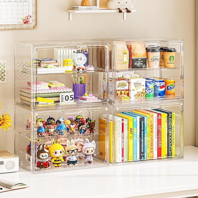 Large Acrylic Display Case for Collectibles, Stackable Hobby Blind Box Figurine Display Case with Compartment Divider for Figures, Cosmetic, Purse, Handbag, Medicine, 1 Pack