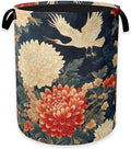Collapsible Laundry Basket,Retro Crane Dirty Clothes Hamper,Vintage Flowers Hampers for Bedroom Waterproof Oxford Cloth Storage Organizer for Bathroom,Nursery,Dorm,16x20 Inch