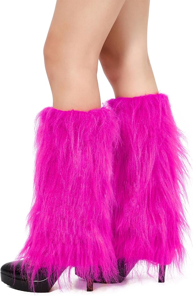 Zando Furry Faux Fur Leg Warmers for Women - Soft Fluffy Legwarmer Winter Boot Cuffs Covers for Daily Halloween Santa Costume