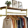 WEBI Wall Mounted Clothes Rack with Shelf,36" Industrial Pipe Clothing Rack with Shelf with Hanging Rod,Heavy Duty Iron Garment Rack Bar,Retail Display Clothes Rod for Laundry Room,Closet,Gold