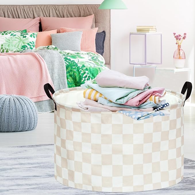 Checkered Storage Basket Extra Large 80L Kids Hamper Baby Laundry Basket Waterproof Toys Car Organizer Collapsible Canvas for Home/Dorm/Pet/Office/Closet/Shelf/Gift Baskets