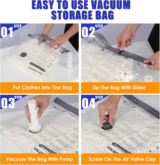 12 Pack Travel Vacuum Storage Bags with Rechargeable Wireless & Hand Pump, Portable Space Saver Bags for Travel & Home, Vacuum Compression Packing Seal for Clothes, Blankets, Seasonal Storage