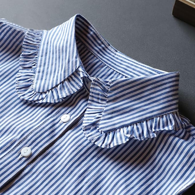 GUZOSJO Blue Striped Detachable Collar Shirt,Dickey Half Blouse False Collar for Lady Girls Men