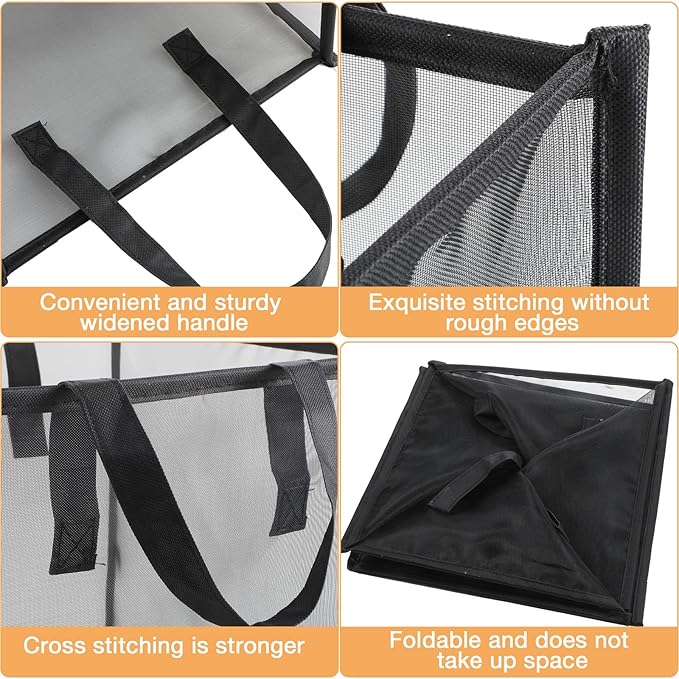 Zopeal 1 Pack Popup Laundry Hamper 13 Inch Collapsible Laundry Baskets with Handles Mesh Clothes Baskets Portable Single Layer Foldable Clothes Hamper Square Bin for Washing (Black,Single-layer)