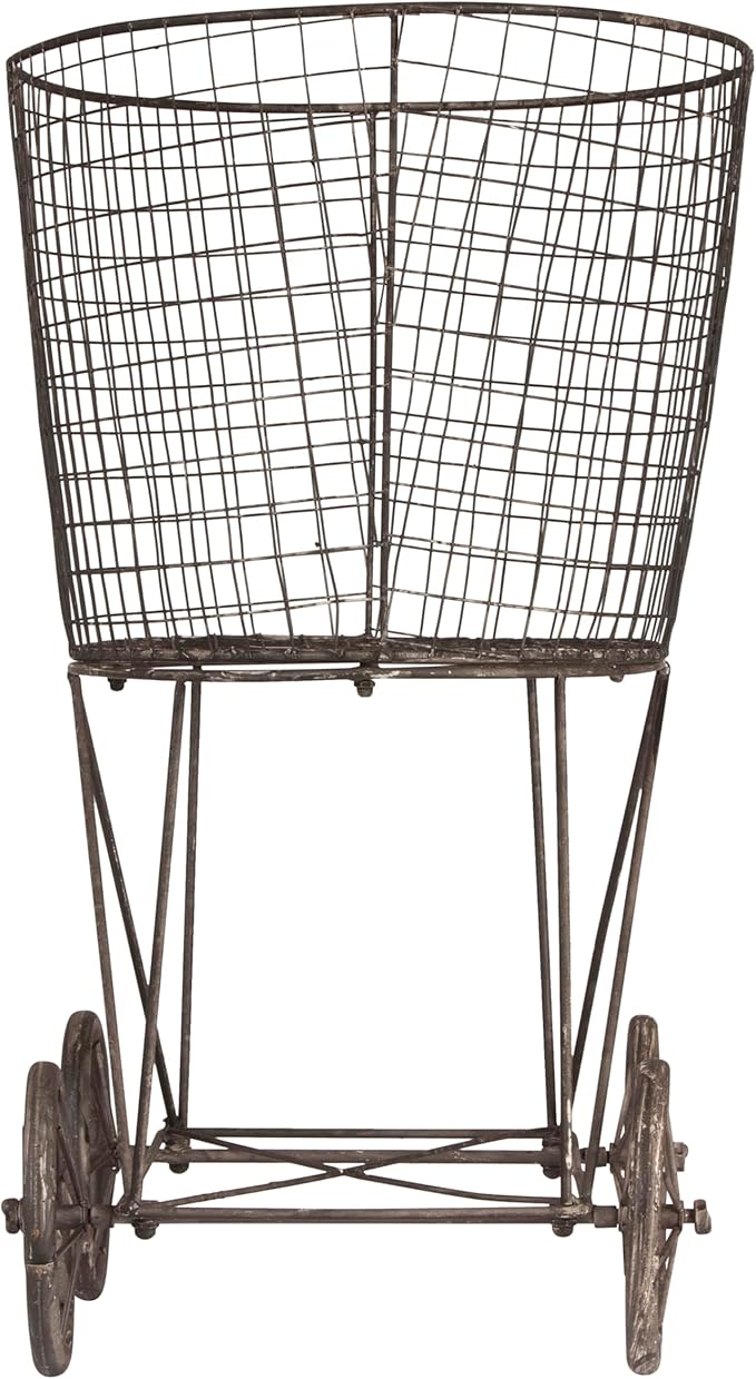 Creative Co-op Vintage Metal Laundry Basket with Wheels 25" x 15" x 26 3/4" (W x D x H)