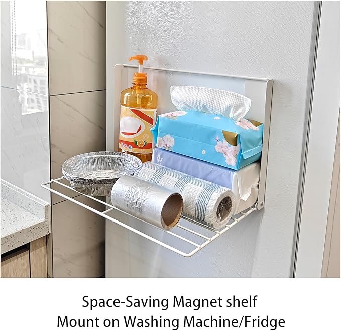 Magnetic Shelf for Washing Machine Magnetic Organizer Shelf for Laundry Hanger Organizer Washing Machine Shelves Magnetic Fridge Shelves for Laundry Bathroom Kitchen RV White
