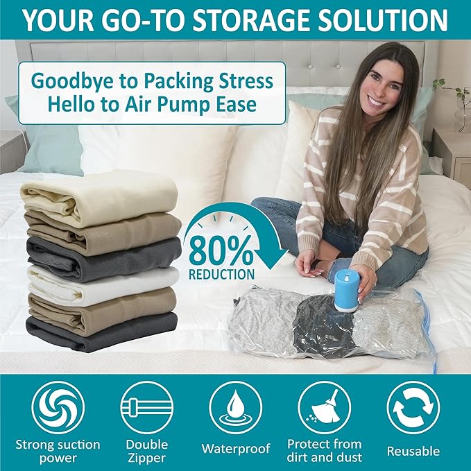 Cozy Essential Travel Vacuum Storage Bags with Rechargeable Cordless Electric Pump, Space Saver Bags for Luggage, Suitcase, Carry-On, for Clothes, Blankets, Comforters, Pillows, 26 Combo