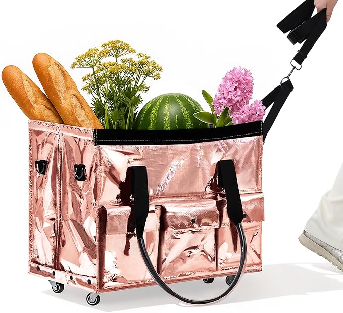tobyto Reusable Grocery Bag on Wheels, 105L Foldable Rolling Tote, Shopping Trolley 66LBS Capacity - Water-Resistant for Laundry, Picnic, Storage & Travel