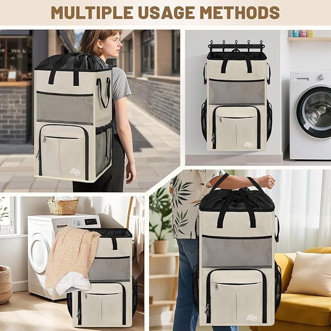 Laundry Backpack Bag,(Only Bag) Extra Large 2 in 1 Laundry Hamper Basket with Shoulder Straps, Freestanding Laundry Bag for College Dorm, Laundromat, Apartment