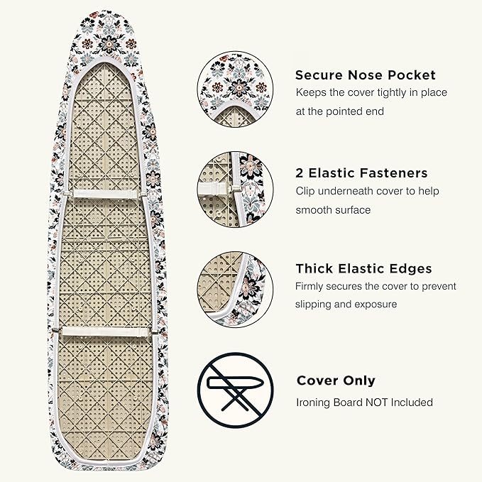 Ironing Board Cover and Pad 18"x54" Extra Thick Natural Cotton,Scorch and Stain Resistant Iron Board Cover,Extra Large Iron Board Cover with Fasteners Heavy Duty Heatproof Elastic Edge Floral