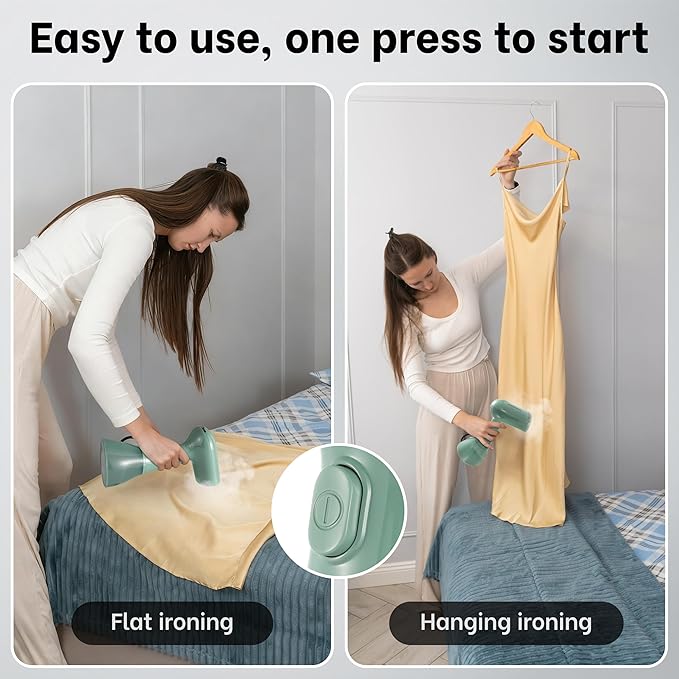 GS01 Steamer for Clothes, clothes steamer handheld with Ultra Large 400ml Water Tank, 1500W High Power, 20S Fast Heat-up,Wrinkle Remover,Portable Handheld Design Travel Steamer (Green)