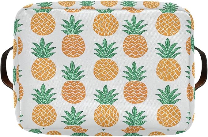 Fun Pineapple Storage Basket Bin, Large Cube Storage Box Canvas Collapsible Storage Organizer for Home Office Closet - 15 L x 11 W x 9.5 H