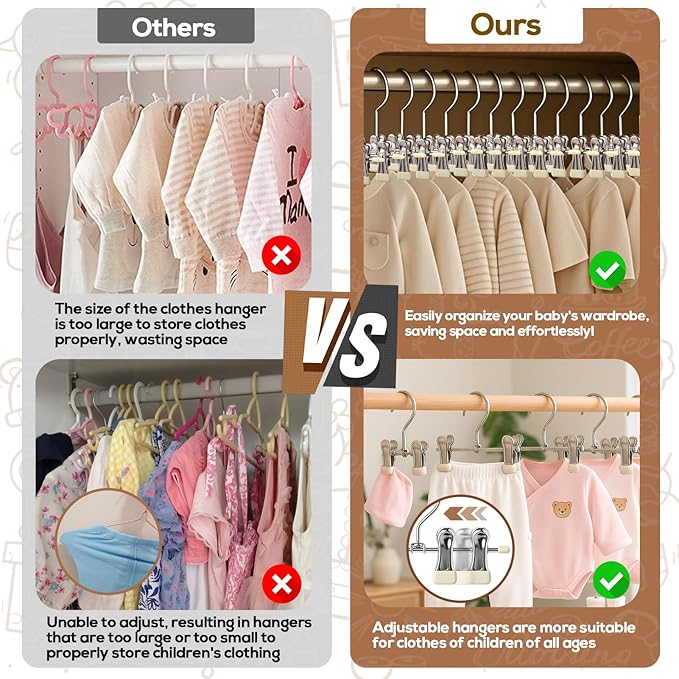 Mity rain20-Pack Baby Hangers - 360° Rotatable Silicone Clip Kid Hangers, Space-Saving Toddler Hanger,Premium Stainless Steel, Ideal for Newborn & Children Wardrobe Organization.