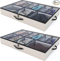 Woffit Under Bed Shoe Storage Organizer - Set of 2 Large Containers, Each Fits 12 Pairs of Shoes - Sturdy Box w/Adjustable Dividers - Underbed Shoe Storage for Kids & Adults, Beige